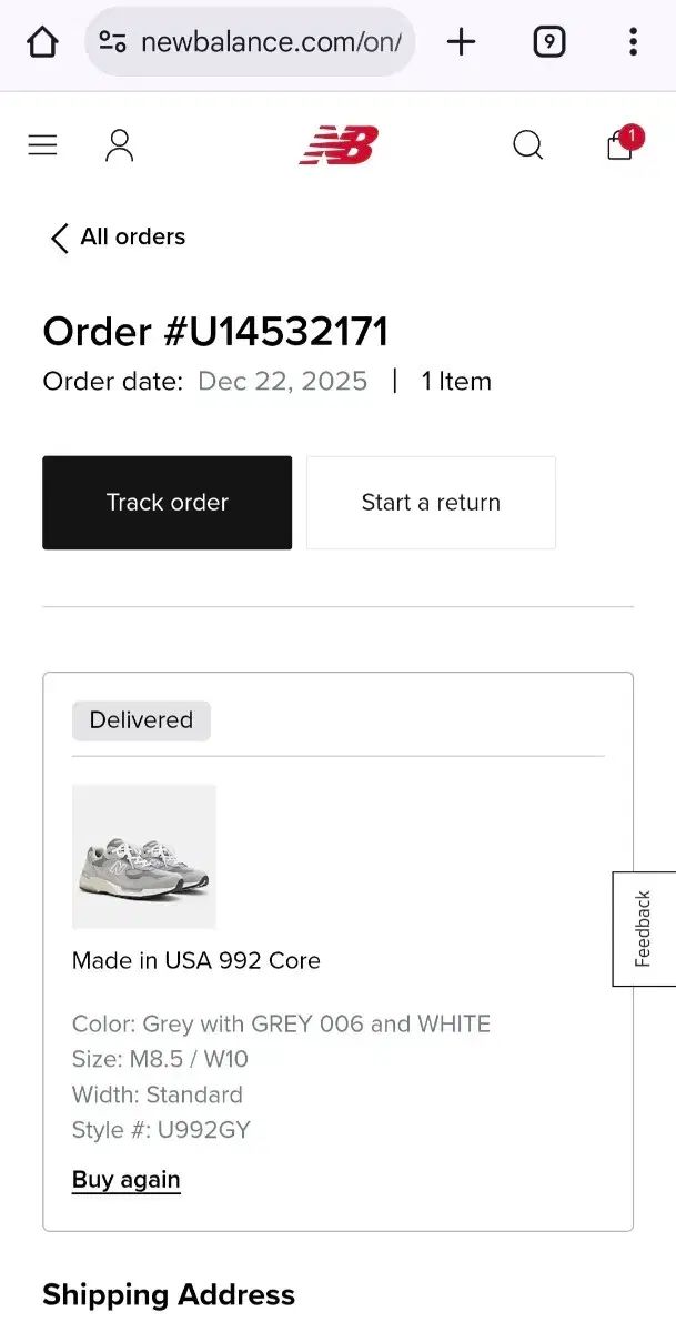  ニュー ンス 992 265 mm グレー 足囲 D メイド IN USA スニーカー 靴