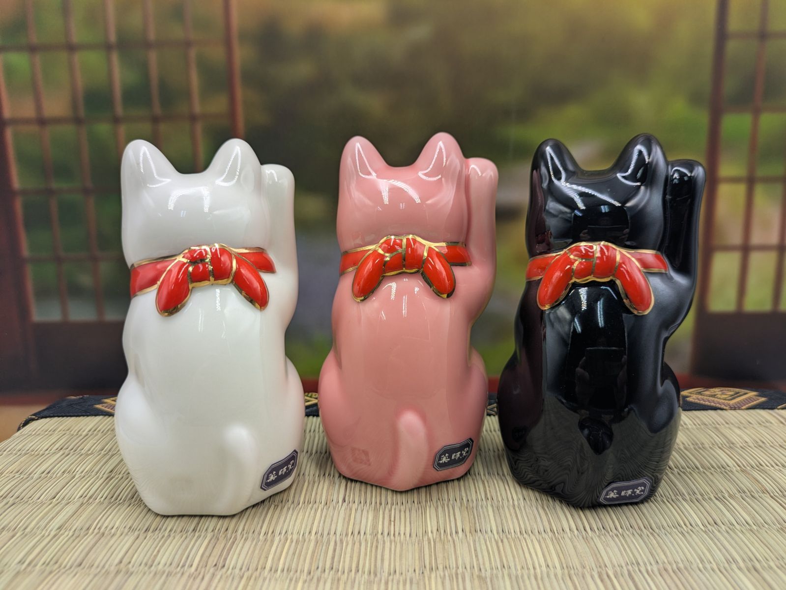  縁起物 桜づくし 招き猫 白 黒 桃 3種セット 薬師窯 キッズ雑貨 置物 インテリア小物