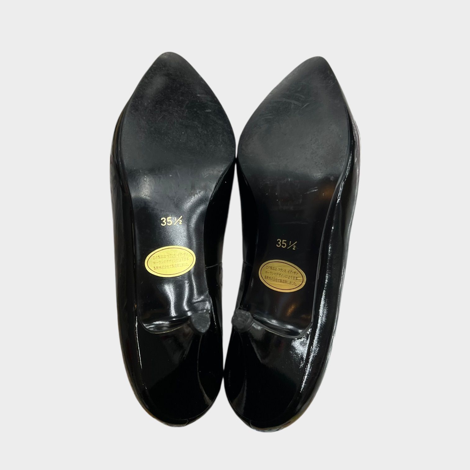 イブサンローラン エナメルヒールパンプス ファー付 Yves Saint