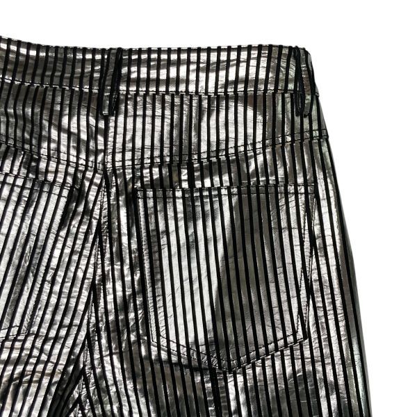  REMAIN リメイン レザーパンツ メタリック ストライプ ストレート 光沢 シルバー色 黒 ラムレザー 34 XS～S 5号 レディース Y 6 A 000 その他 パンツ