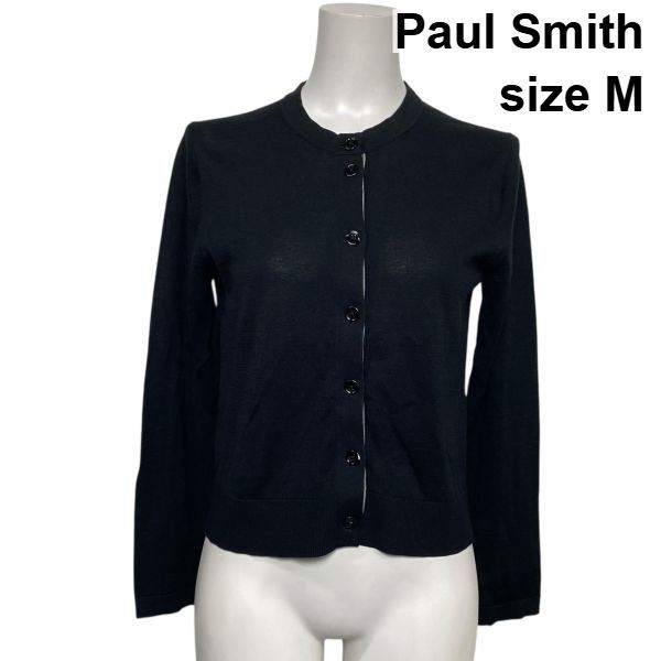 ポールスミス Paul Smith クルーネックカーディガン ニット 長袖 トップス 黒 ブラック綿混 絹混 M 9号 レディース S 6 A 144