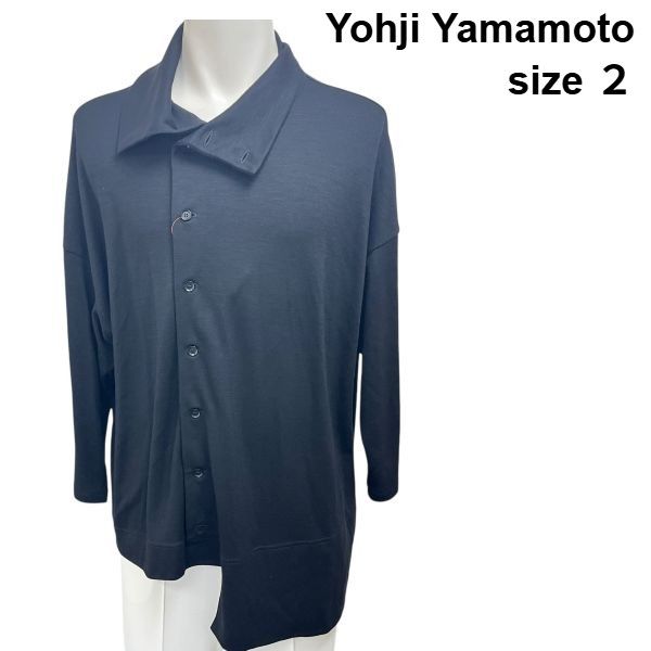 ヨウジヤマモト Yohji Yamamoto シャツ アシンメトリー オープンカラー ロング 黒 ウール ２ メンズ S 6 A 134