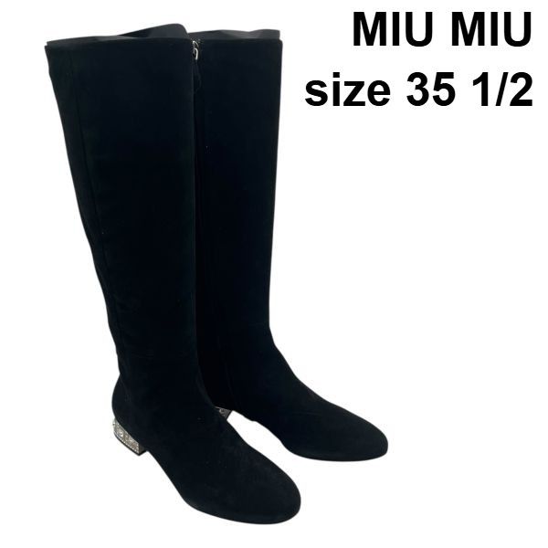 [明日までの限定価格 美品]MIU MIU バックル付き黒ロングブーツ 明日までの限定価格 美品]MIU MIU バックル付き黒ロングブーツ 明日まで