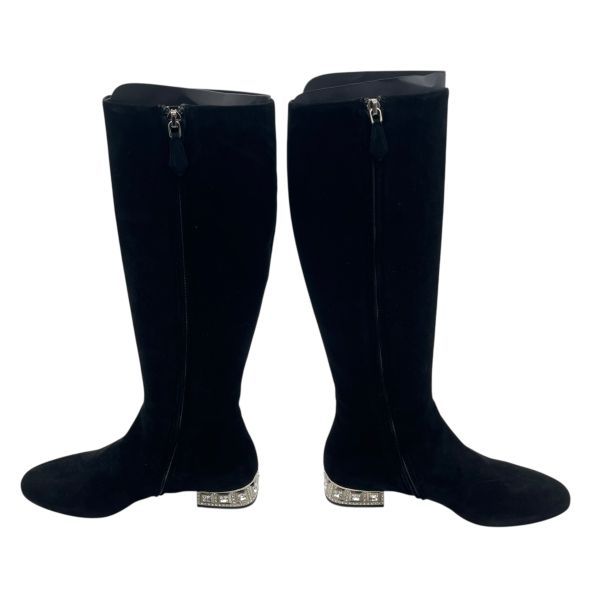 ○□ 美品 ミュウミュウ MIU MIU ロングブーツ ビジュークリスタル