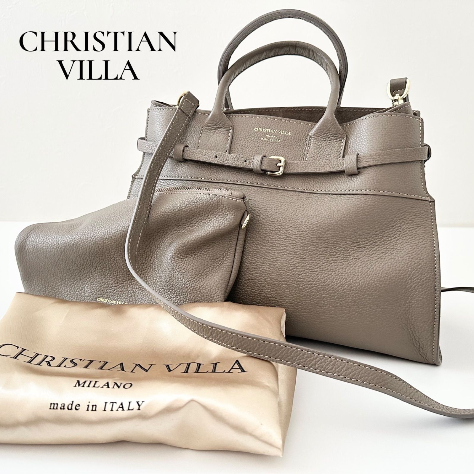 ♥級 VILLA クリスチャンヴィラ 2025 SS 2 way レザートート バッグ ベージュ 牛革 イタリア製