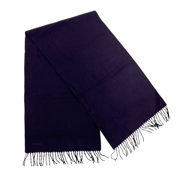 ● エルメス HERMES マフラー ストール ショール フリンジ ブランドロゴ刺繍 パープル系 カシミア100％ レディース 6 D 020