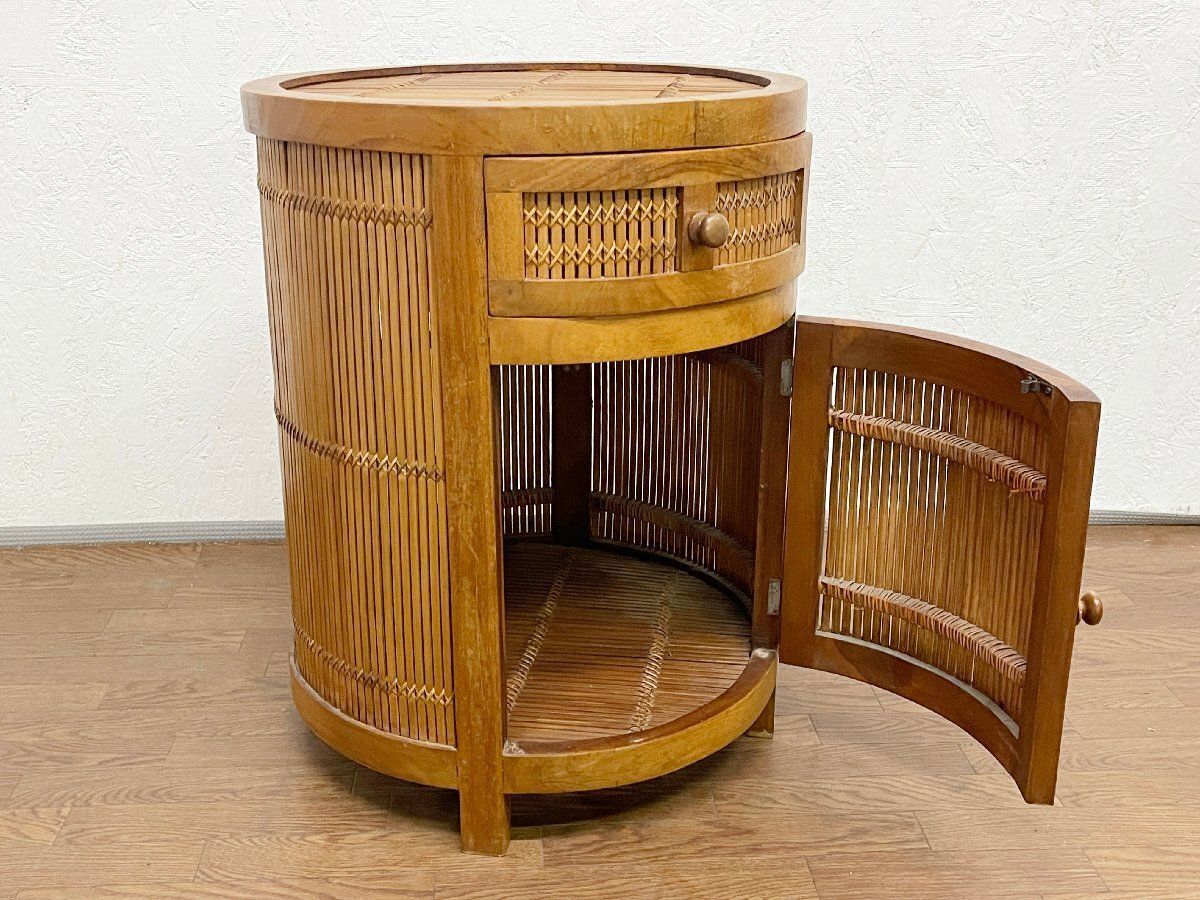 ●アジアン家具 バンブー サイドテーブル コンソール 収納 ラタン チェスト リゾート ナチュラル 貝1389