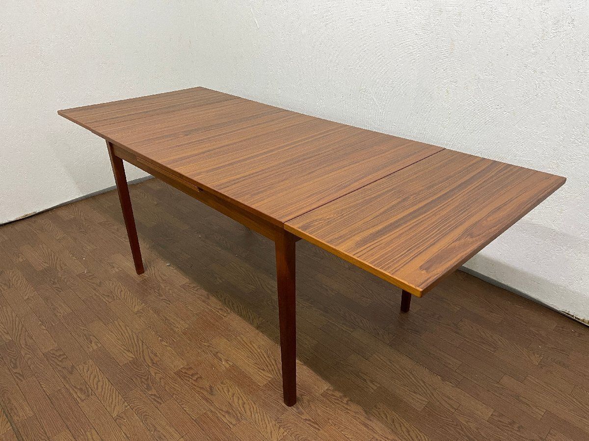 ●北欧ヴィンテージ チーク材 エクステンション ダイニングテーブル 120 cm|200 cm 伸長式 食卓机 スウェーデン製 貝1382