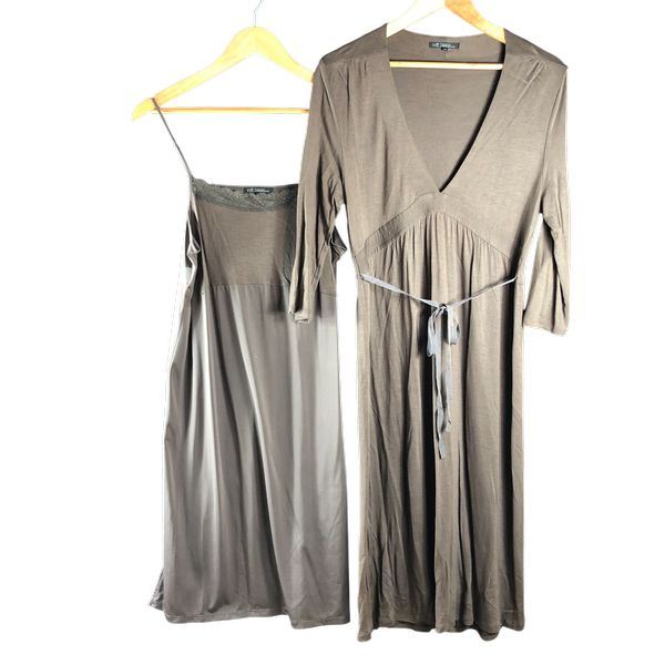 ニジュウサンク 23区 ワンピース インナー付き Vネック ウエストリボン付き ブラウン 984618