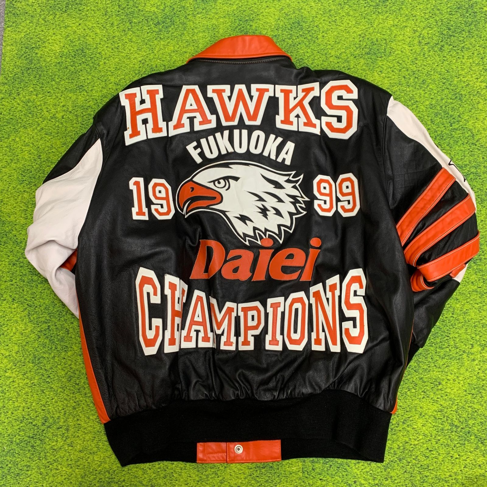 MY1927美品■ダイエーホークス■牛革 レザー スタジャン 優勝記念 L ダイエーホークス優勝記念 JEFF HAMILTON レザージャケット 99年 牛革