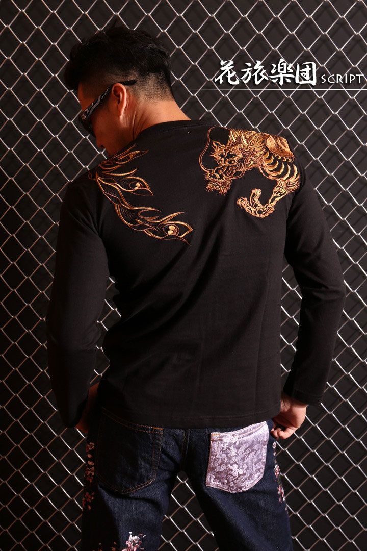 花旅楽団スクリプト 鳳凰龍 総刺繍 和柄 ロンT LTX-102 長袖Tシャツ は