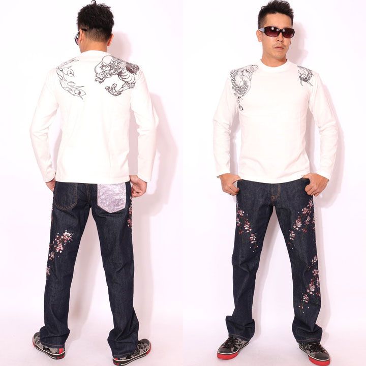 花旅楽団スクリプト 鳳凰龍 総刺繍 和柄 ロンT(LTX-102)長袖Tシャツ はなたび SCRIPT 花旅楽団スクリプト 鳳凰龍 総刺繍 和柄 ロンT LTX-102 長袖Tシャツ は