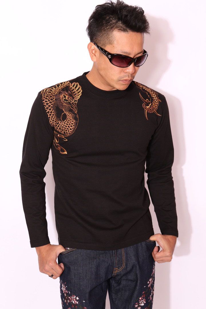 花旅楽団スクリプト 鳳凰龍 総刺繍 和柄 ロンT LTX-102 長袖Tシャツ は