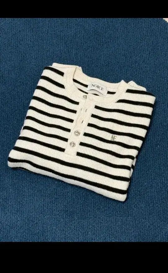 ノイス ストライプ ヘンリーネック ウール ニット L