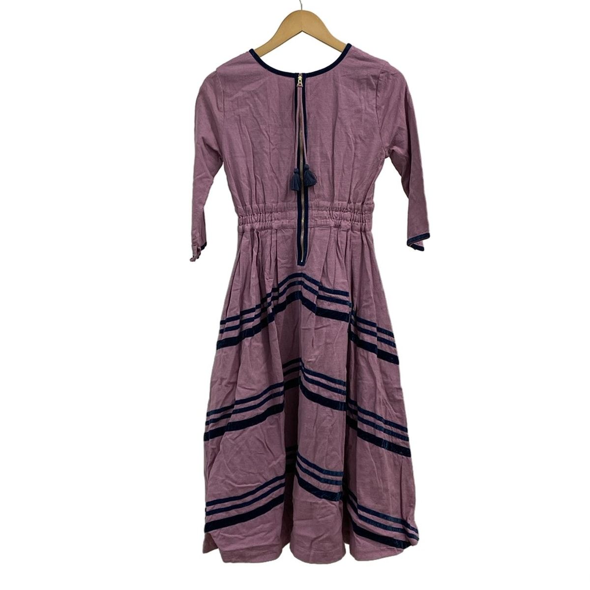 Velnica ヴェルニカ ワンピース レディース - ピンク×ネイビー Vネック|七分袖|ロング