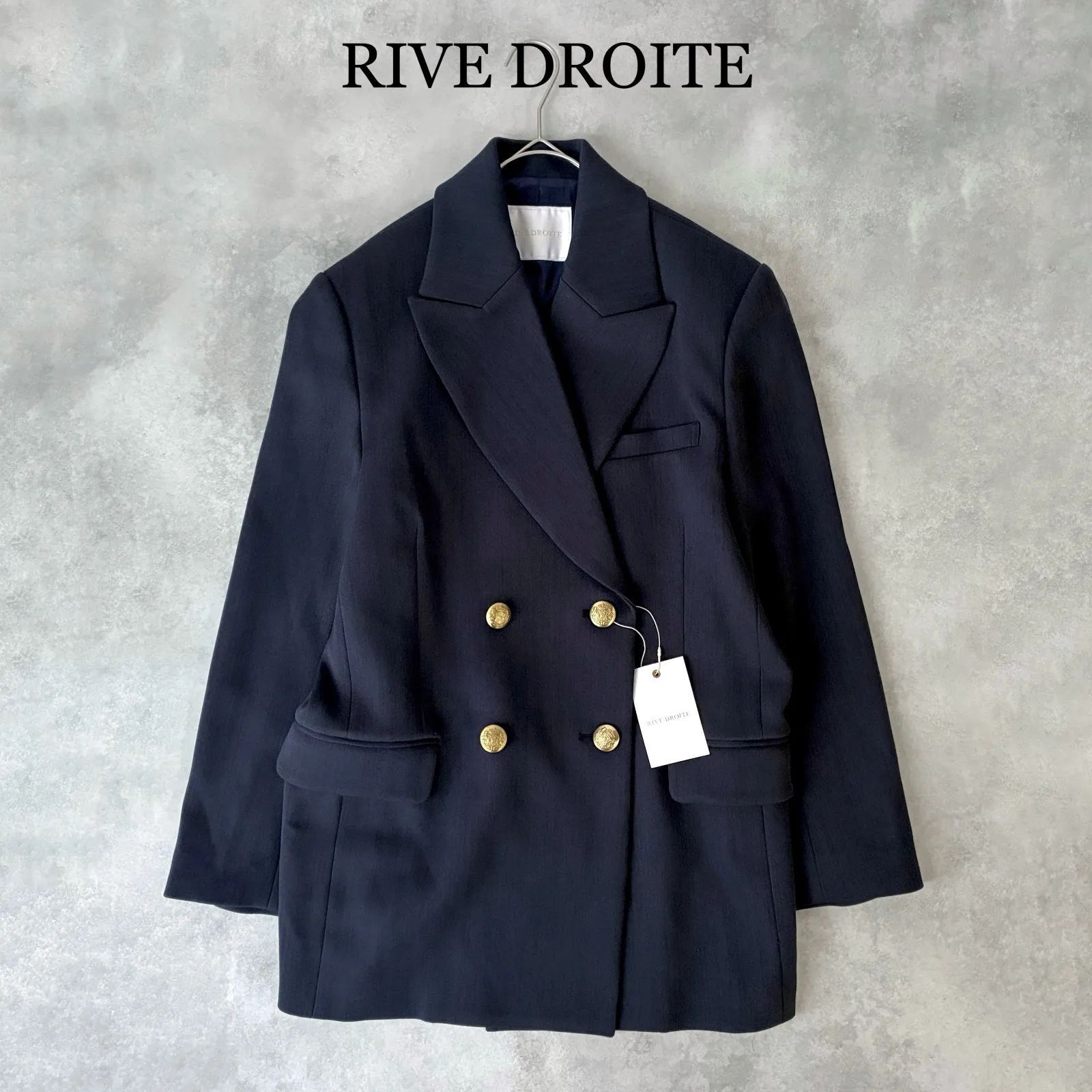 タグ付♥ | 2025 RIVE DROITE リヴドロワ ウールライクジャケット ネイビー フリーサイズ 近年モデル 金ボタン セレモニー オケージョン 行事 きれいめ ゆったり オーバーサイズ
