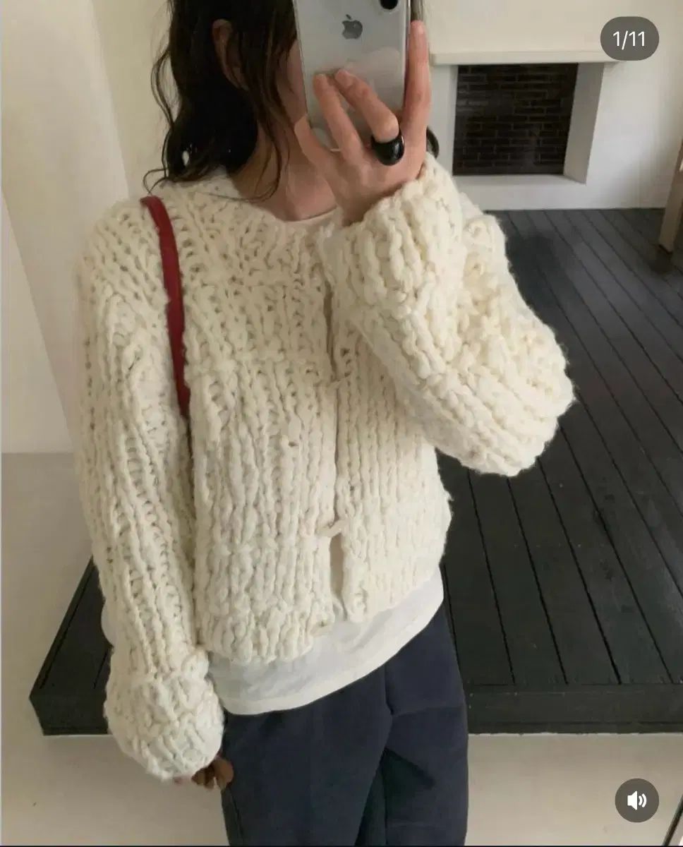 shop nof アイボリー ハンドメイド ニット カーディガン