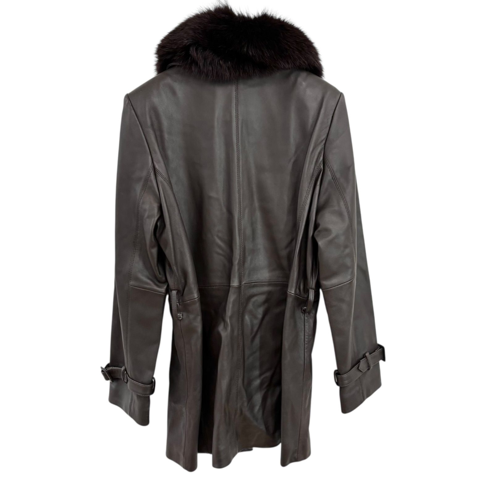 Z1718 vd フォックスファー付き レザーコート 羊革 ブラウン 茶色