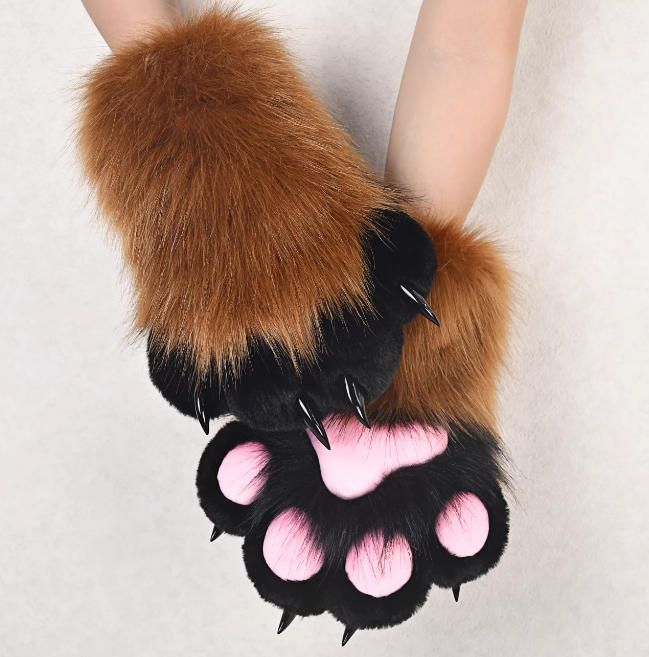 着ぐるみ ケモノ 手袋 バイカラー 茶色と黒 フリーサイズ ファースーツ