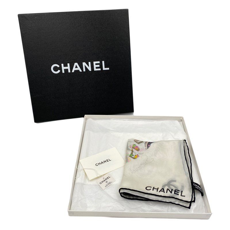 中古A 美品 CHANEL シャネル スカーフ シルクオーガンジー ホワイト 辻
