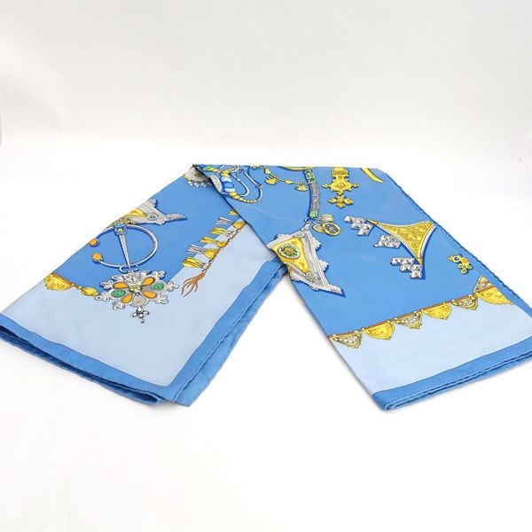 HERMES | エルメス ◆カレ90 スカーフ FARURES DES SABLES 砂漠のアクセサリー ブルー レディース|ガールズ|LADY|女性|婦人 ブランド