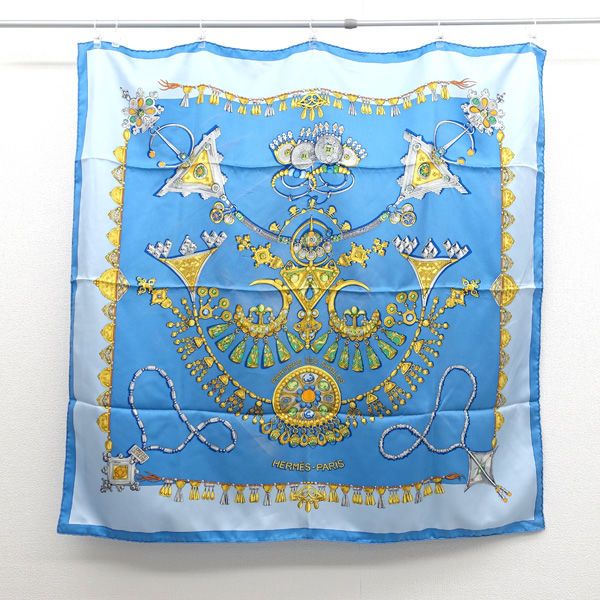 HERMES | エルメス ◆カレ90 スカーフ FARURES DES SABLES 砂漠のアクセサリー ブルー レディース|ガールズ|LADY|女性|婦人 ブランド