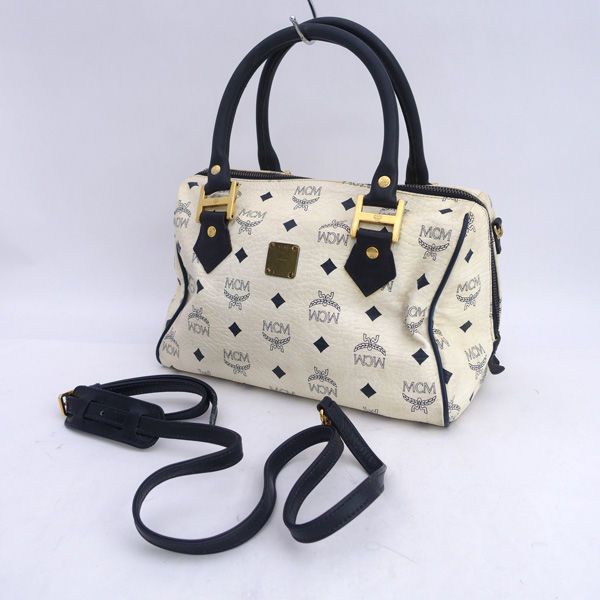 MCM | エムシーエム ◆2 WAYミニボストンバッグ|ロゴ柄|PVC|ホワイト バッグ|バック|BAG|鞄|カバン レディースファッション