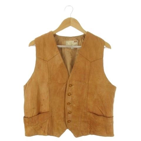 TREGO S Westwear オクラホマ州 ヴィンテージ レザー ベスト 46 茶 ブラウン Vネック ノースリーブ ポケット付き |AO 12 GY 58
