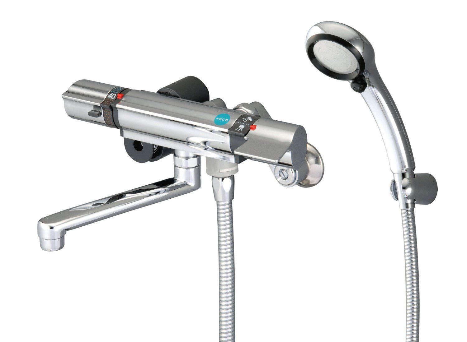 SANEI サンエイ 浴室用 サーモシャワー混合栓 手元ストップ オールメッキ -13 シルバー レイニーメタリック 約50%節水 パイプ長さ 170 mm 見やすいメモリ