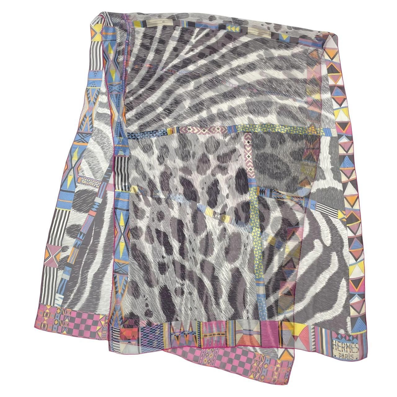 HERMES エルメス モスリン野生とカモフラージュ ストール シルク マルチカラー