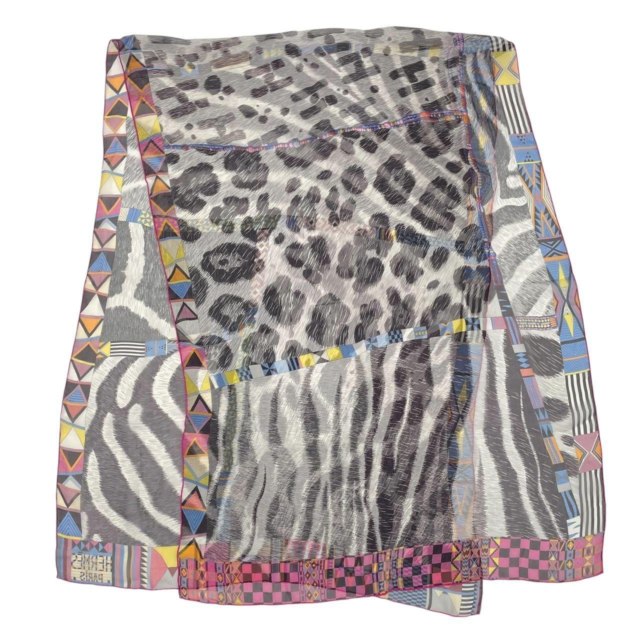 HERMES エルメス モスリン野生とカモフラージュ ストール シルク マルチカラー