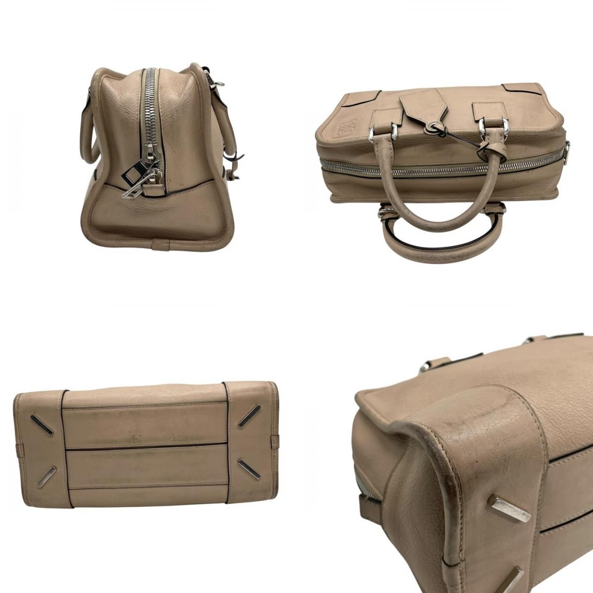 LOEWE ロエベ アマソナ ミニ ボストン ハンドバッグ レザー ベージュ