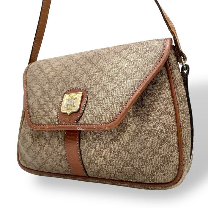 CELINE セリーヌ トリオンフ マカダム ショルダーバッグ PVC レザー ベージュ ブラウン ヴィンテージ クロスボディ K 5