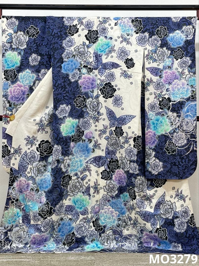 振袖 銀通し 紋意匠 ラメ刺繍 薔薇 身丈170 cm 撥水加工済 MO 3279