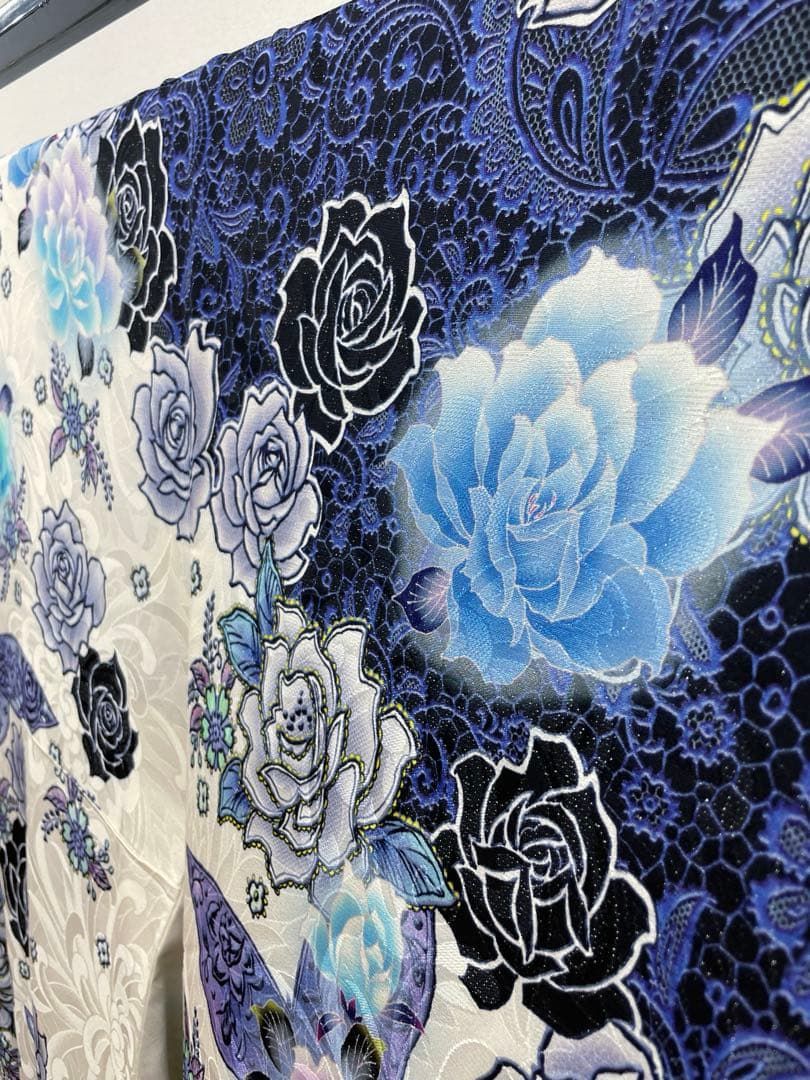 振袖 銀通し 紋意匠 ラメ刺繍 薔薇 身丈170 cm 撥水加工済 MO 3279