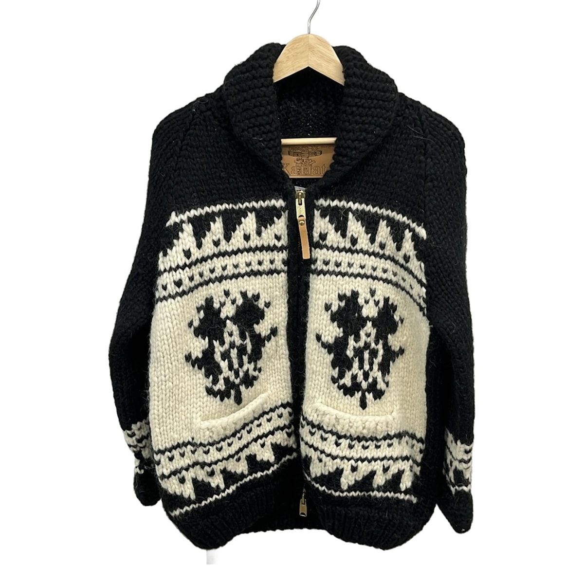 Kanata カナタ ブルゾン サイズL ー LL レディース - 黒×アイボリー 長袖|ニット|ジップアップ|秋|冬