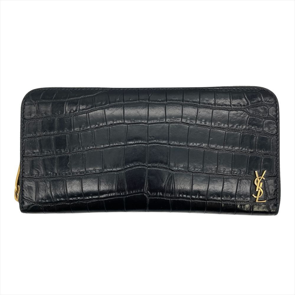サンローラン SAINT LAURENT タイニーカサンドラ ジップアラウンドウォレット 長財布 レザー 630201-1023 ブラック クロコ型押し