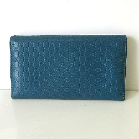 グッチ GUCCI 財布 長財布 マイクログッチ シマ レザー 二つ折り ブルーグリーン