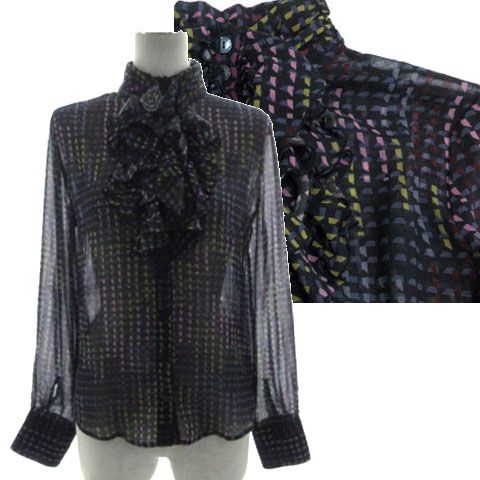 ナラカミーチェ NARA CAMICIE ジオメトリックプリントフリルシフォン