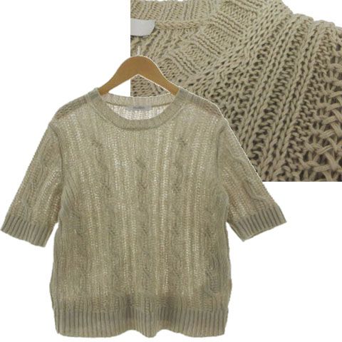 マックスマーラ リネン100% ケーブルニット 半袖 マックスマーラ MAX MARA 白タグ リネンケーブルニット 透け編み 半袖