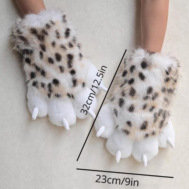 着ぐるみ ケモノ 手袋 豹柄 黒 ピンク フリーサイズ ファースーツ