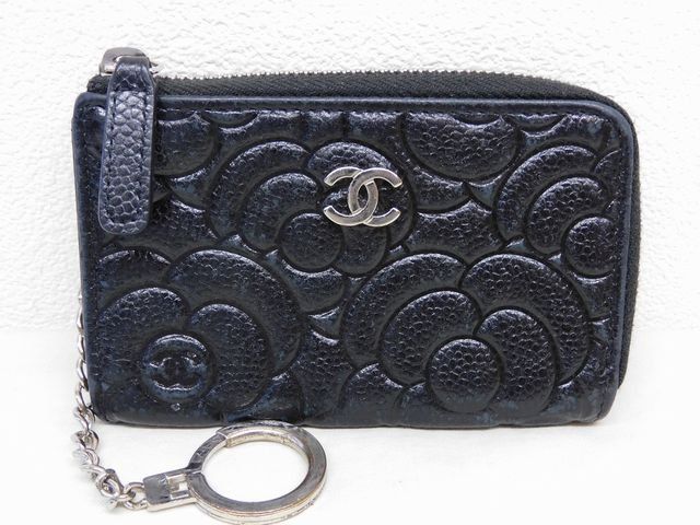 シャネル 30番台 カメリア レザー コインケース 小銭入れ キーリング付き パーツ あり レディース CHANEL □7 L