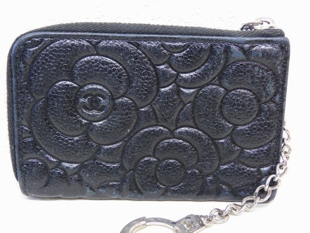 シャネル 30番台 カメリア レザー コインケース 小銭入れ キーリング付き パーツ あり レディース CHANEL □7 L