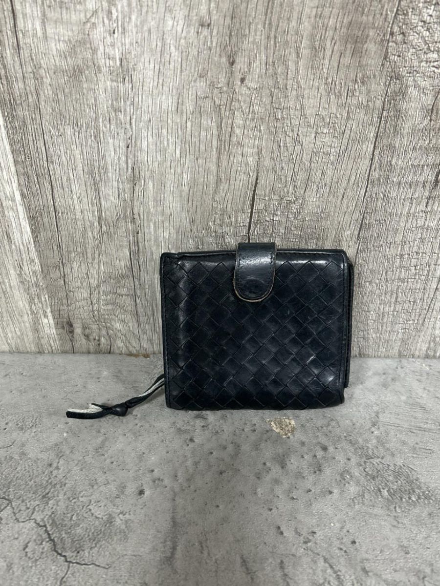 BOTTEGA VENETA デザイン レザー 二つ折り 財布 黒 ◎メンズ