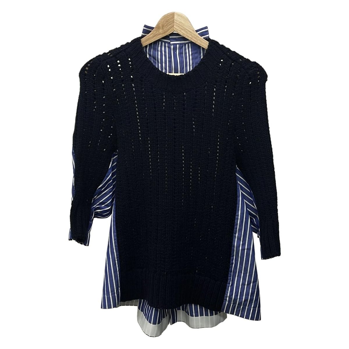 Sacai サカイ 七分袖カットソー サイズ1 S レディース 20-05238 ネイビー×ブルー×白 ニット切替
