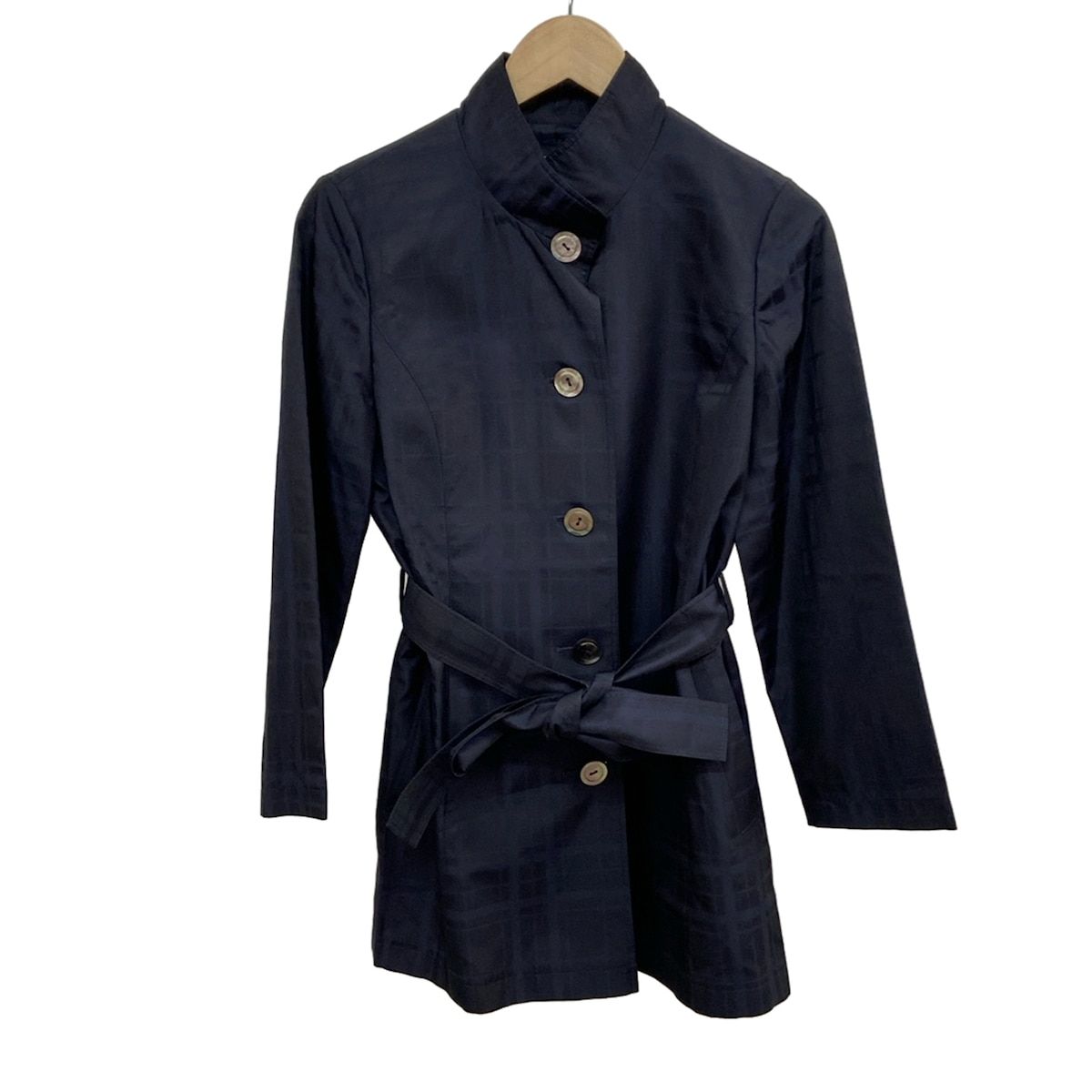 Leilian レリアン コート サイズ9 M レディース - 黒×ダークネイビー 長袖|シルク|チェック柄|春|秋