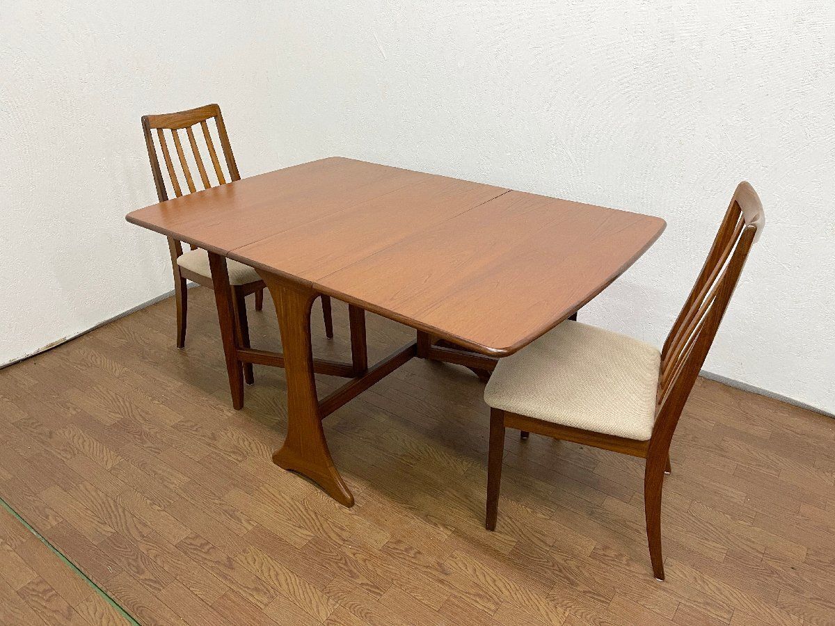 ●G-PLAN ジープラン ダイニング3点セット ドロップリーフ ゲートレッグ テーブル チェア2脚 英国アンティーク 北欧ヴィンテージ 貝1388