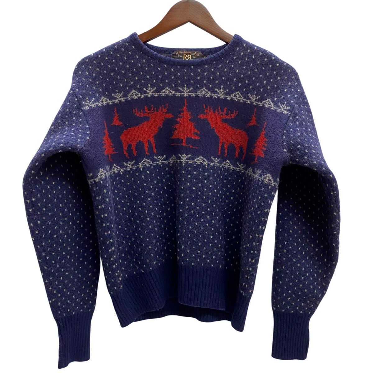 ダブルアールエル RRL 90 s ニット 香港製 三つ星 ノルディック柄 ウール セーター ネイビー Mサイズ 201 MT-5041 VB