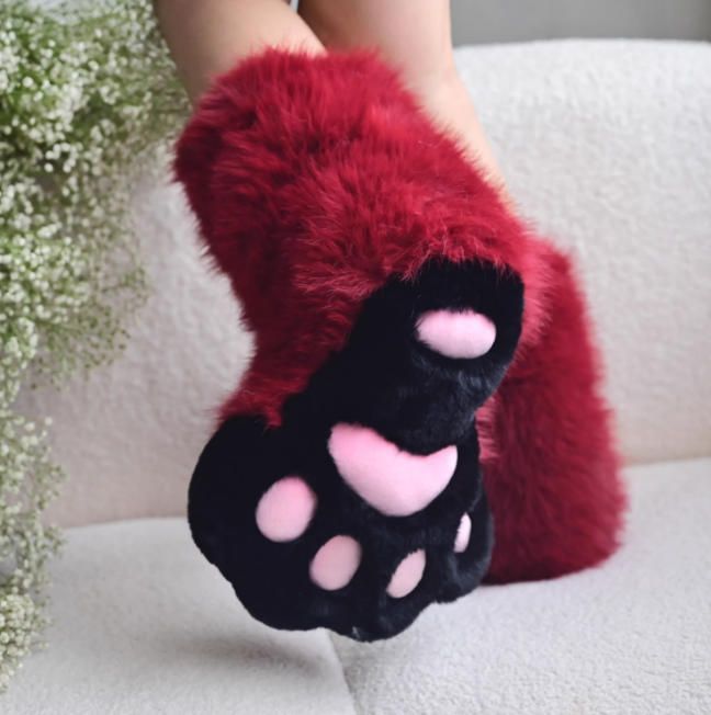 着ぐるみ ケモノ足 赤 Mサイズ 22.5~24CM ケモノ脚 ファースーツ ケモノ fursuit ぬいぐるみ コスプレ コスチューム kigurumi 着ぐるみ ケモノ足 室内用 赤 フリーサイズ 爪付き ケモノ脚 ファー