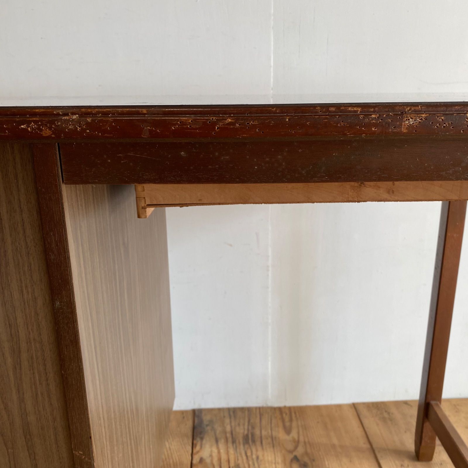 古家具 木製 片袖机 デスク 学習机 作業台 アンティーク レトロ y482